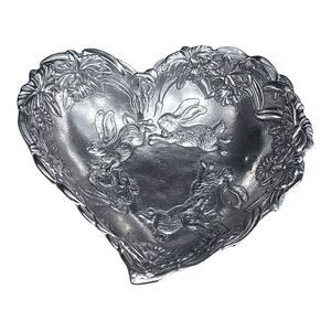 Arthur Court Vintage Bunnies & Orchids Heart Shaped Bowl 1994 Approx  10”x9”x3”